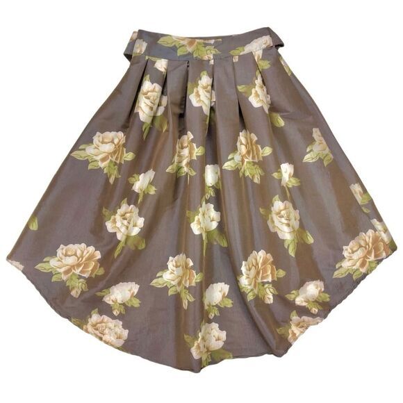 Stella Tweed Skirt Womens M Brown Floral Print Asymmetrical Pleated Eveningwear - Picture 3 of 12